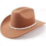 Western cowboy hat with rhinestone wide edge flash denim hat for men and women, party travel jazz hat