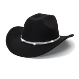 Western cowboy hat with rhinestone wide edge flash denim hat for men and women, party travel jazz hat