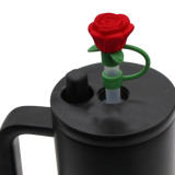 3D silicone 10mm straw cap, cute rose straw, dustproof and reusable straw cap