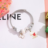 Cartoon style Snoopy crystal bead bracelet, female niche design, best friend bracelet, stainless steel jewelry