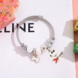 Cartoon style Snoopy crystal bead bracelet, female niche design, best friend bracelet, stainless steel jewelry