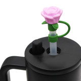 3D silicone 10mm straw cap, cute rose straw, dustproof and reusable straw cap