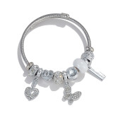 Love crystal bead bracelet, female best friend bracelet, diamond studded KT cat butterfly pendant, stainless steel bracelet accessory