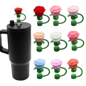 3D silicone 10mm straw cap, cute rose straw, dustproof and reusable straw cap