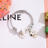 Cartoon style Snoopy crystal bead bracelet, female niche design, best friend bracelet, stainless steel jewelry
