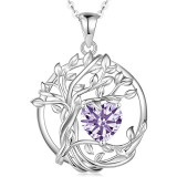 Tree of Life s925 sterling silver double layered necklace, women's twelfth birthday stone pendant, collarbone chain