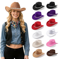 Western cowboy hat with rhinestone wide edge flash denim hat for men and women, party travel jazz hat