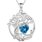 Tree of Life s925 sterling silver double layered necklace, women's twelfth birthday stone pendant, collarbone chain