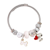 Cartoon style Snoopy crystal bead bracelet, female niche design, best friend bracelet, stainless steel jewelry