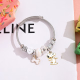 Cartoon style Snoopy crystal bead bracelet, female niche design, best friend bracelet, stainless steel jewelry