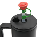 3D silicone 10mm straw cap, cute rose straw, dustproof and reusable straw cap