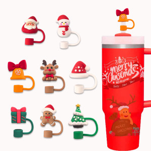 Christmas straw cap soft rubber 10mm straw cover cute cartoon party straw decoration cap dust cover