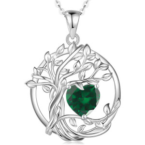 Tree of Life s925 sterling silver double layered necklace, women's twelfth birthday stone pendant, collarbone chain