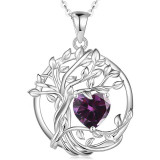Tree of Life s925 sterling silver double layered necklace, women's twelfth birthday stone pendant, collarbone chain