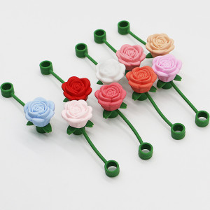 3D silicone 10mm straw cap, cute rose straw, dustproof and reusable straw cap