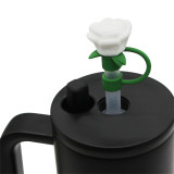 3D silicone 10mm straw cap, cute rose straw, dustproof and reusable straw cap