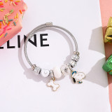 Cartoon style Snoopy crystal bead bracelet, female niche design, best friend bracelet, stainless steel jewelry