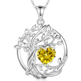 Tree of Life s925 sterling silver double layered necklace, women's twelfth birthday stone pendant, collarbone chain