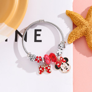 Creative Cartoon Stainless Steel Bracelet Mickey Minnie Adjustable Bead Bracelet Female Bracelet