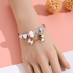 Cartoon style Snoopy crystal bead bracelet, female niche design, best friend bracelet, stainless steel jewelry