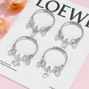 Wind Cat Eye Stone Beaded Bracelet Female Student Little Swan Love Pendant Stainless Steel Bracelet
