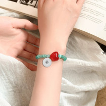 Green pink cat eye stone heart-shaped necklace bracelet collarbone chain for women 20mm snap button jewelry