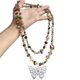 Bohemian Natural Shell Crystal Stacked Necklace Double Layer 20mm snap button jewelry