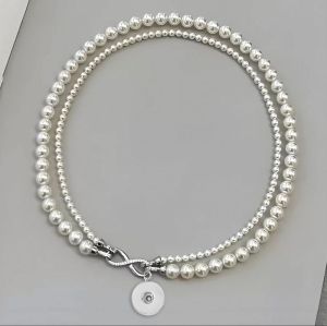 Double layered pearl necklace with glass beads, women's collarbone chain 20mm snap button jewelry