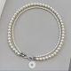 Double layered pearl necklace with glass beads, women's collarbone chain 20mm snap button jewelry