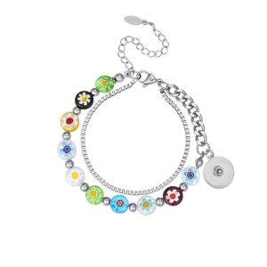 Colorful Dopamine Glass Bracelet Women's Double layered Beaded Handmade 20mm snap button jewelry