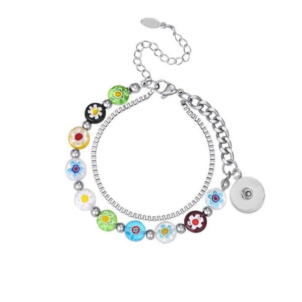 Colorful Dopamine Glass Bracelet Women's Double layered Beaded Handmade 20mm snap button jewelry