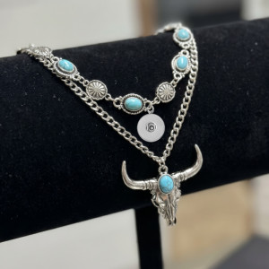 Vintage Western Cowboy Double layered Turquoise Bullhead Collar 20mm snap button jewelry