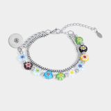 Colorful Dopamine Glass Bracelet Women's Double layered Beaded Handmade 20mm snap button jewelry