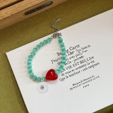 Green pink cat eye stone heart-shaped necklace bracelet collarbone chain for women 20mm snap button jewelry