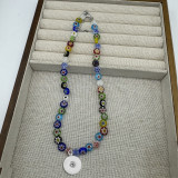 Colored glass bead necklace collarbone chain for women 20mm snap button jewelry