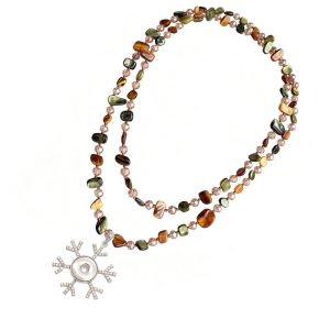 Bohemian Natural Shell Crystal Stacked Necklace Double Layer 20mm snap button jewelry