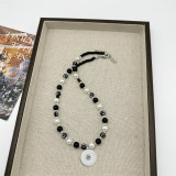 Colored bead necklace acrylic smiling face love bow cartoon student collarbone chain 20mm snap button jewelry