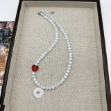 Green pink cat eye stone heart-shaped necklace bracelet collarbone chain for women 20mm snap button jewelry