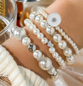 CCB Round Bead Imitation Pearl Love Bead Bracelet 4-piece Set 20mm snap button jewelry
