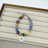 Colored glass bead necklace collarbone chain for women 20mm snap button jewelry