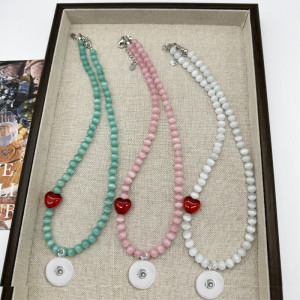 Green pink cat eye stone heart-shaped necklace bracelet collarbone chain for women 20mm snap button jewelry