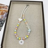 Colored bead necklace acrylic smiling face love bow cartoon student collarbone chain 20mm snap button jewelry