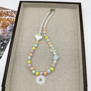 Colored bead necklace acrylic smiling face love bow cartoon student collarbone chain 20mm snap button jewelry