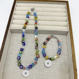 Colored glass bead necklace collarbone chain for women 20mm snap button jewelry