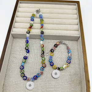 Colored glass bead necklace collarbone chain for women 20mm snap button jewelry