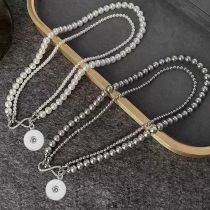 Double layered pearl necklace with glass beads, women's collarbone chain 20mm snap button jewelry