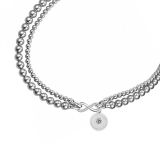 Double layered pearl necklace with glass beads, women's collarbone chain 20mm snap button jewelry