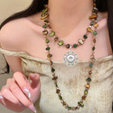 Bohemian Natural Shell Crystal Stacked Necklace Double Layer 20mm snap button jewelry