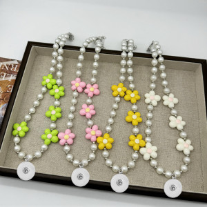 20mm snap button jewelry Flower frosted pearl necklace, cute girl's heart necklace, children's necklace