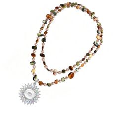 Bohemian Natural Shell Crystal Stacked Necklace Double Layer 20mm snap button jewelry